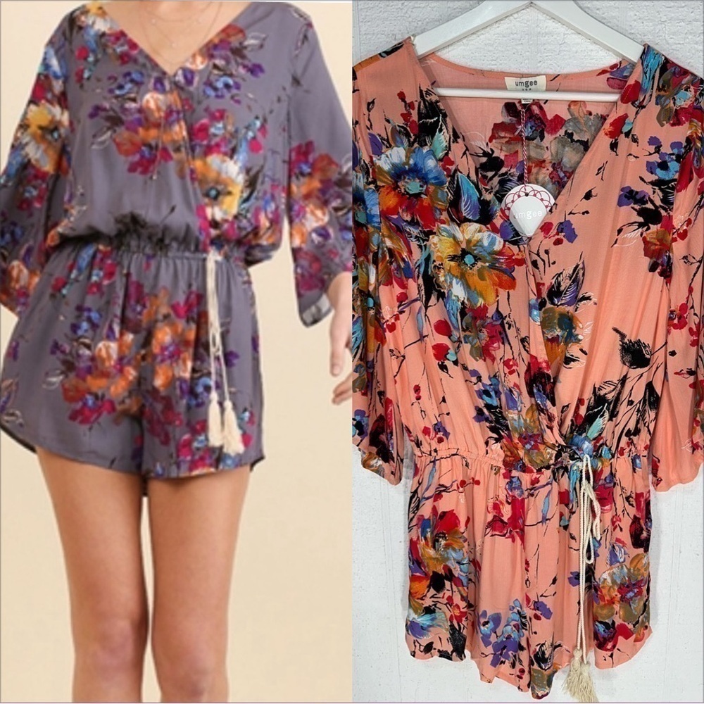 NWT Umgee floral tassel romper size S